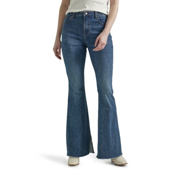 Women’s Lee High Rise Flare Denim Jean Pants with Raw Hem Size 4 M - Picture 5 of 10